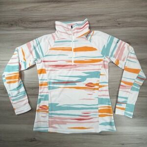 Columbia Fleece Quarter Zip Pullover Women Small White Multi Color Stripe